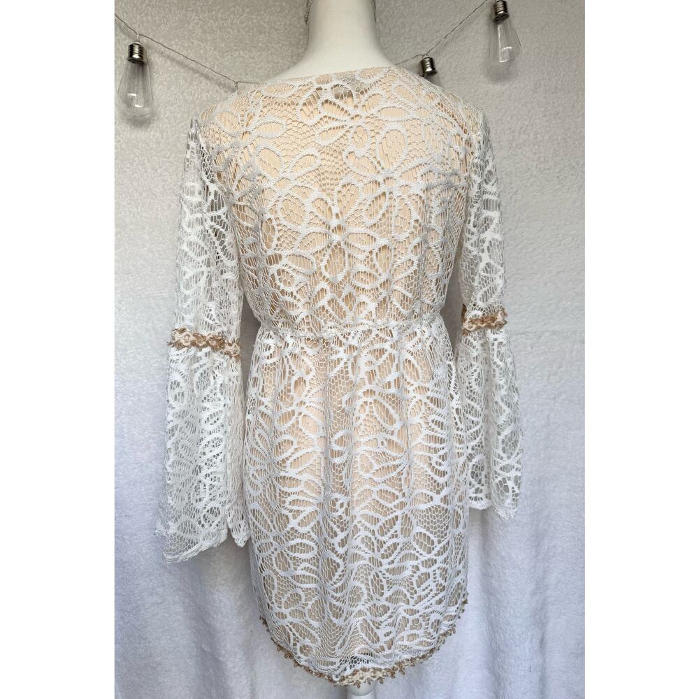 Basically me Cream Floral Lace Flared Sleeves Babydoll Mini Dress Women's M/L - Picture 8 of 12